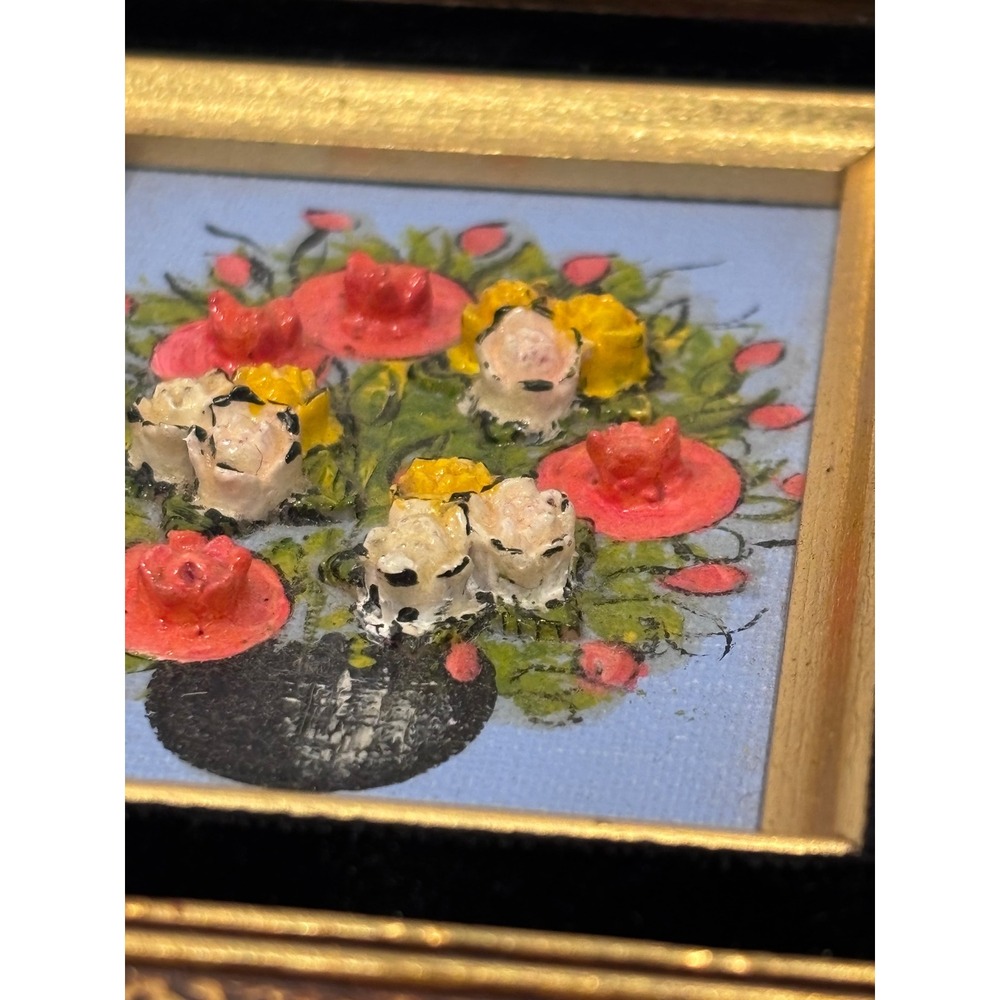 Seder C Signed Miniature Floral Oil Paintings Set of 3 Gold Ornate Frames Art - Picture 10 of 12